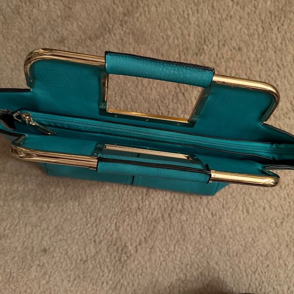 Teal handbag with fixed handle - Picture 3 of 6